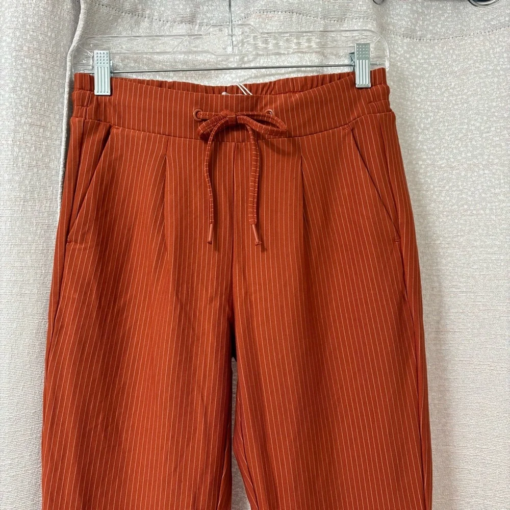 ICHI Women's Striped Straight Leg Pants in Rust Orange Size Small Preppy Office